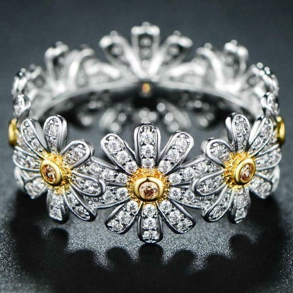 Barzel 18K White Gold Plated Floral Sunflower Ring - Picture 2 of 3